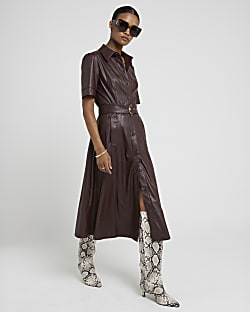 Red leather dress river island cheap