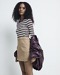 River island premium real leather mini skirt in black on sale