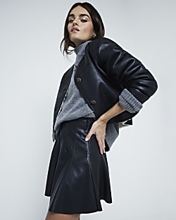 Red faux leather skirt river island on sale