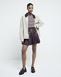 Black Faux Leather Flared Mini Skirt River Island