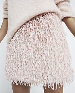 Pink feather texture mini skirt River Island