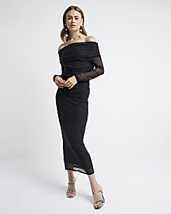 Black bardot midi dress online