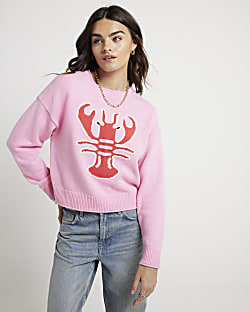 Pink lobster knit jumper River Island