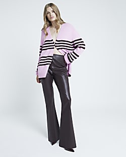 Red Faux Leather Flared Trousers