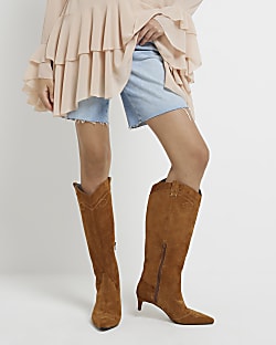 River island brown knee high boots discount