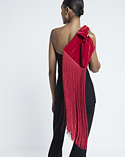 Red tassel clutch bag River Island