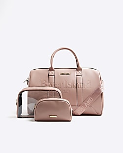 Black Debossed Barrel Travel Bag Set River Island