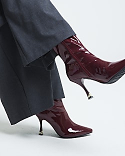 Red Patent Heeled Sock Boots River Island