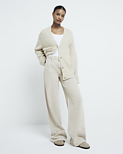 Cream Mid Rise Wide Leg jeans