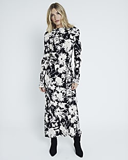 Black floral print maxi dress