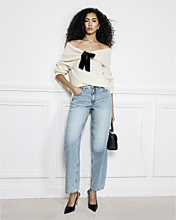 Blue Seamed Barrel Jeans