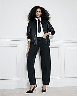 Black Denim Barrel Jeans