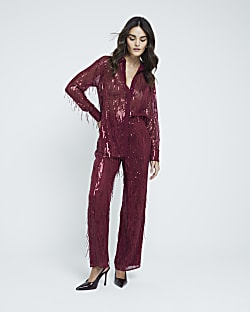 Red Sequin Fringe Shirt