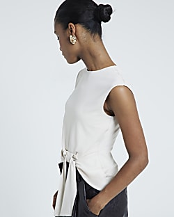 Cream Tie Detail Sleeveless Top