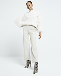 Beige Faux Fur Long Sleeve Jumper