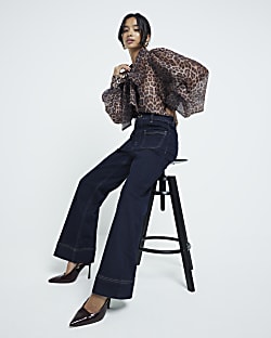 Petite Indigo High Waisted Wide Leg Jeans