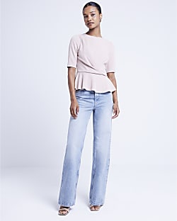 Beige twist front peplum top