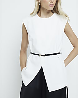 White scuba belted vest top River Island