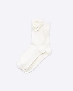 Cream Flower Knit Socks