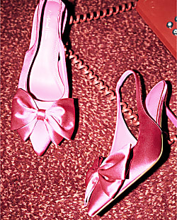 Pink Satin Sling Back Bow Court Shoes