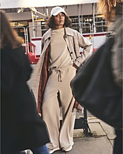 Beige Wide Leg Trousers