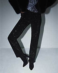 Black Embellished Heeled Boots