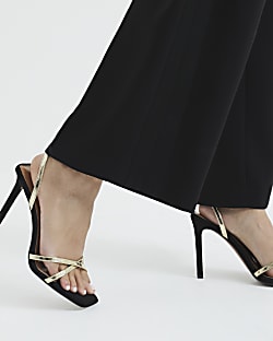 Gold Cross Strap Heeled Sandals