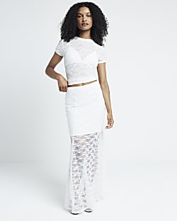 Cream Lace Maxi Skirt