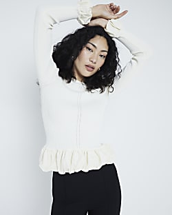 Cream Bubble Hem Knitted Top