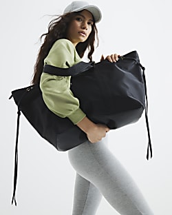 Black Webbing Zip Luggage Bag River Island