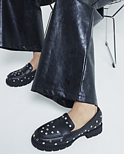 Black Studded Chunky Loafers