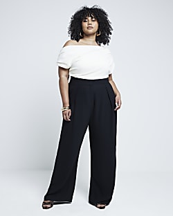 Plus Cream Off Shoulder Asymmetric Drape Top