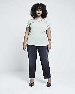 Plus Green off shoulder Drape Top