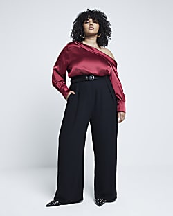 Plus Red Satin Off Shoulder Blouse River Island
