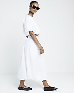 White Bubble Hem Midi Skirt