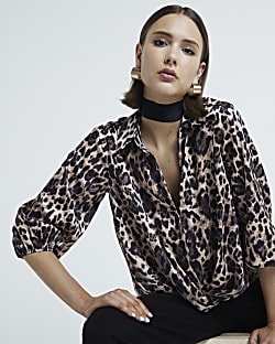 River island leopard print wrap skirt best sale