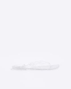 Silver metallic jelly flip flop sandals