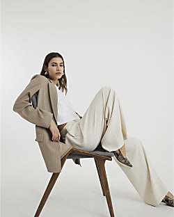 Cream Soft Wide Leg Trousers