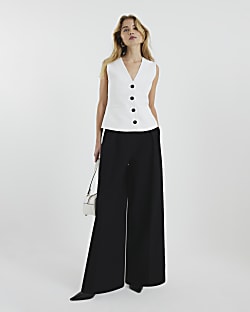 White V Neck Button Front Waistcoat