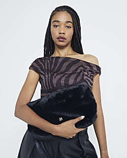 Black Faux Fur Clutch Bag