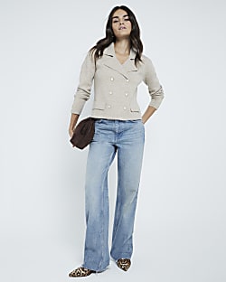 Beige Double Breasted Military cardigan