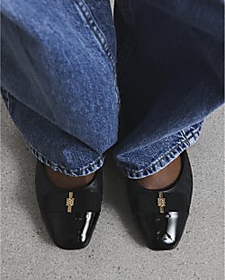 Black Faux Leather Ballet Pumps