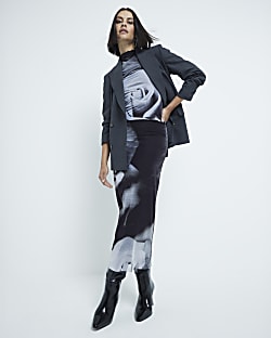 Black and white skirt river island best sale
