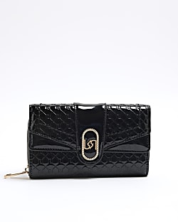 Black Patent Zip Around Purse