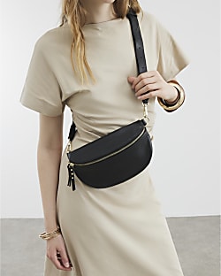 Black Leather Cross Body Bum Bag