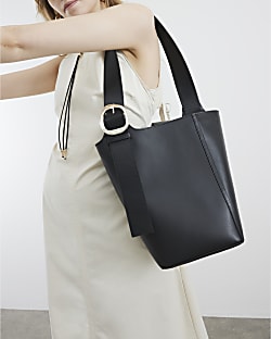 Black Premium Large Leather Bucket Bag