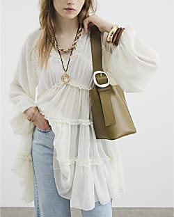 Green Premium Small Leather Bucket Bag
