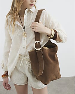 Brown Premium Large Suede Bucket Bag