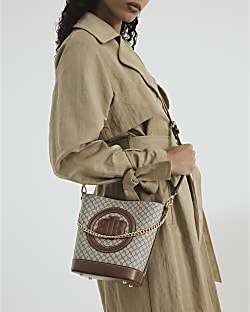 Brown Faux Leather Chain Cross Body Bag