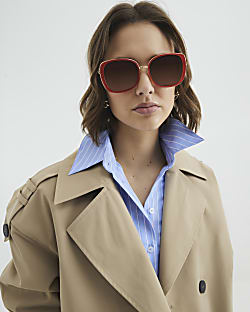 Orange Oversized Gold Trim Sunglasses